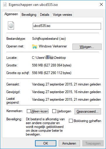 Eigenschappenvanster iso-bestand