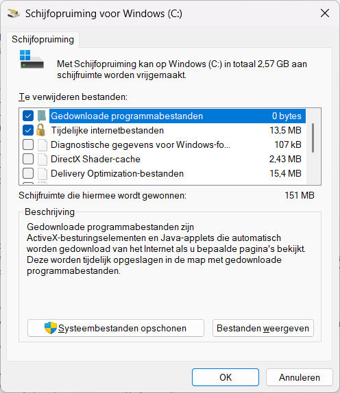 Windows venster Schijfopruiming