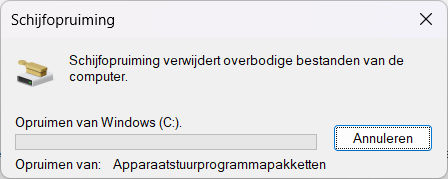 Windows venster Schijfopruiming: voortgang